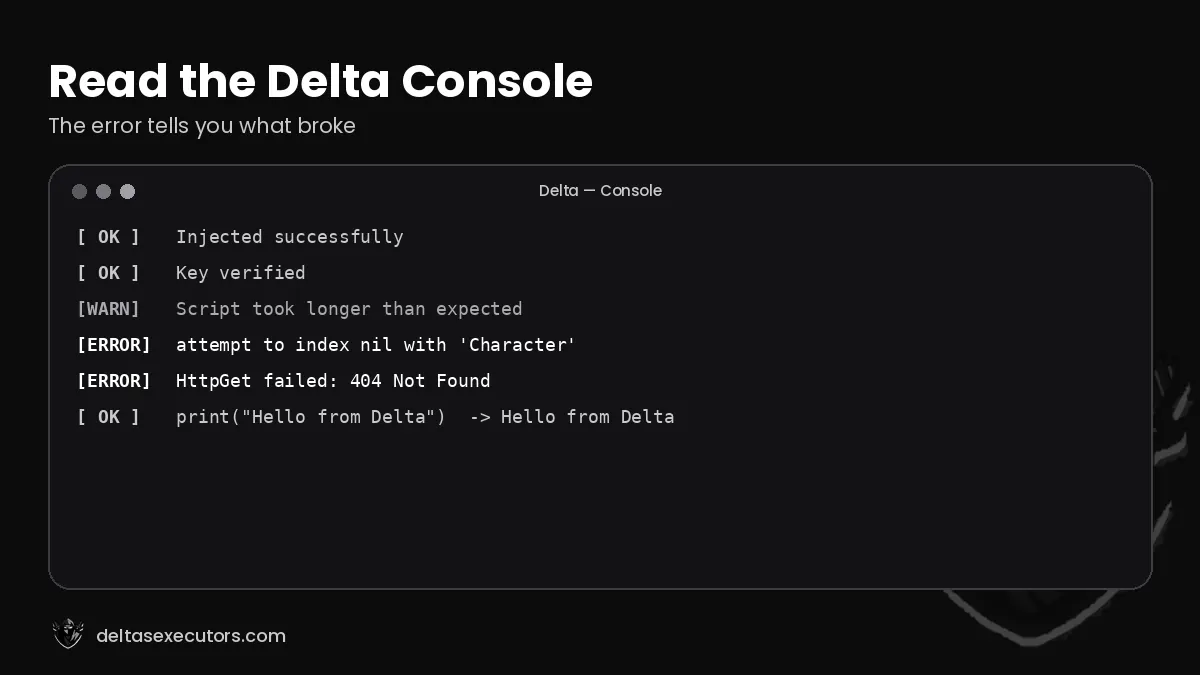 Delta Executor console error when a script fails